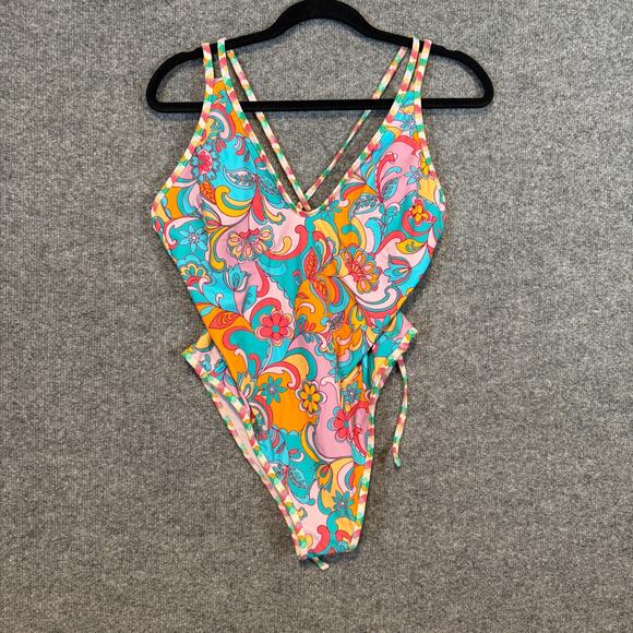 Cupshe One Piece Swimsuit Womens Large Floral Colorful Bohemian Artsy NEW - Picture 1 of 13